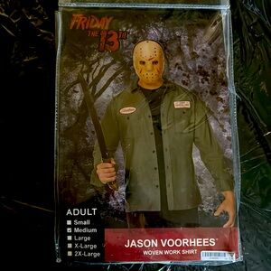 Friday the 13th Jason Woven Work Shirt Halloween Costume  Brand New